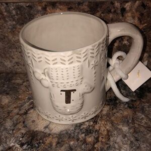 Anthropologie White Mug with Gold Initial T